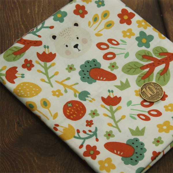 Отрез ткани 48 х 55 см "Птичка, цветочки и деревья"