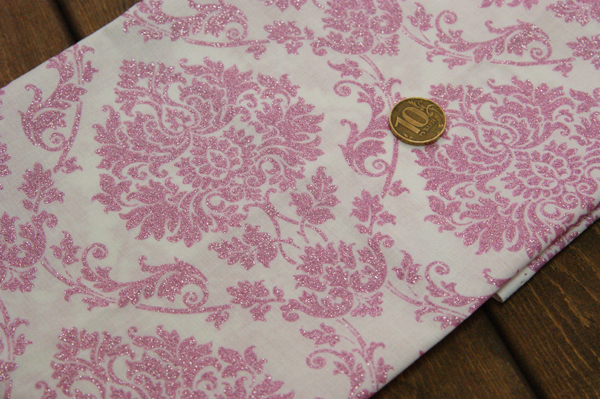 Отрез ткани 54 х 50 см "Розовый дамаск с блёстками"