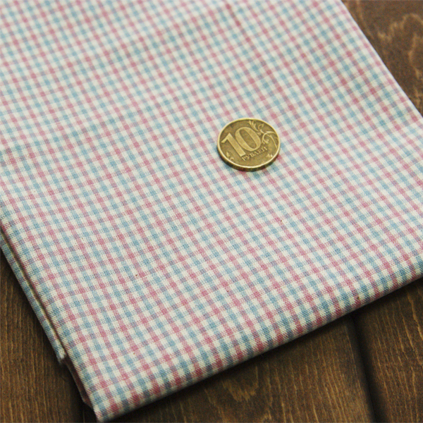 Отрез ткани 56 х 62 см "Мелкая розово-голубая клетка"