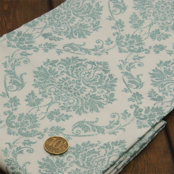 Отрез ткани 53 х 67 см "Бирюзовый дамаск с блёстками"