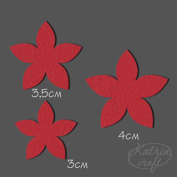 Вырубка из фетра "Цветы №3 красный