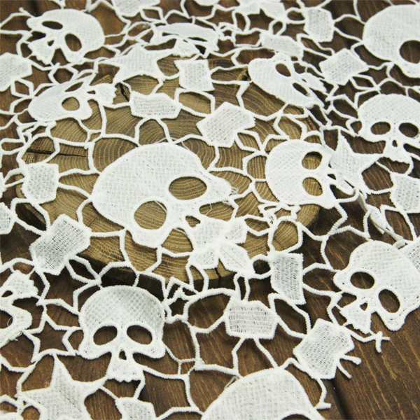 Гипюр ажурный 30 х 30 см "Черепушки и звёздочки", цвет белый