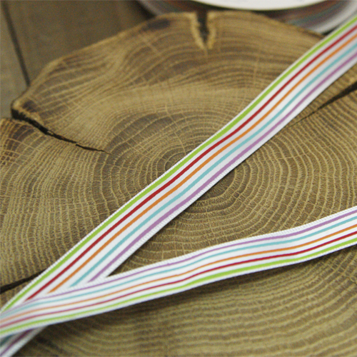 Лента атласная 12 мм с рисунком "Радужная полоска"