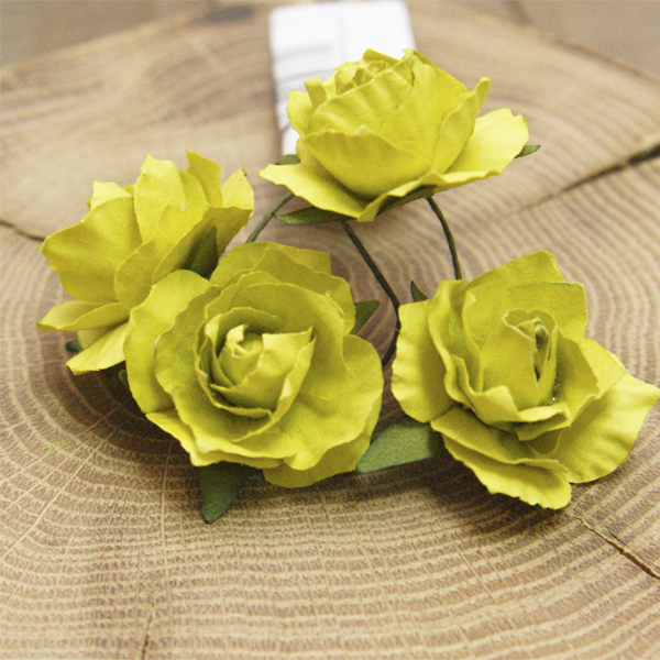 Бумажные розы 3.5 см MrPainter , цвет салатный, 4 штуки