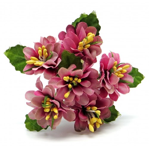 Декоративный букетик Рукоделие "Цветочки пурпурные с жёлтыми тычинками"