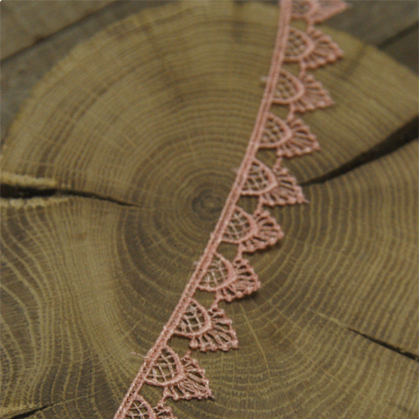 Кружево гипюрное 2 см "Орнамент треугольничком", цвет светло-коралловый