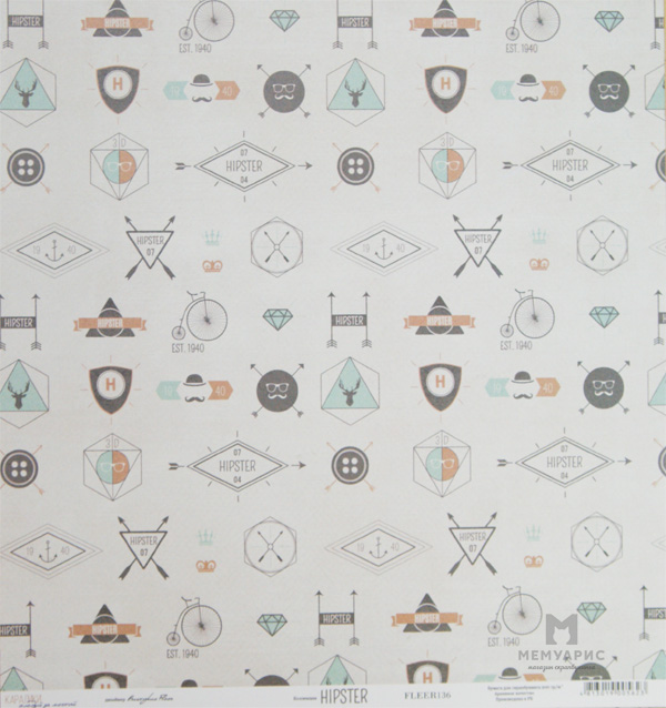 Бумага Karaliki 30 х 30 см "Hipster", значки (KRL62)