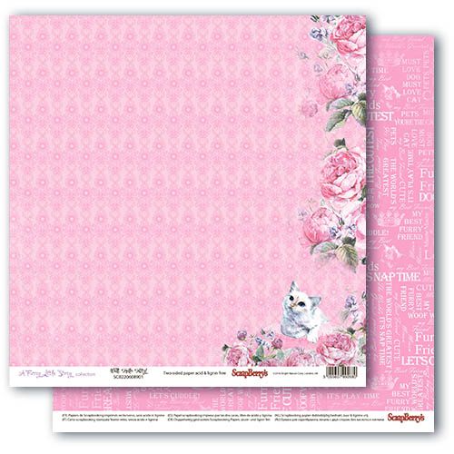 Бумага Scrapberrys "Шебби Кошки", Пушистый друг (SB678)