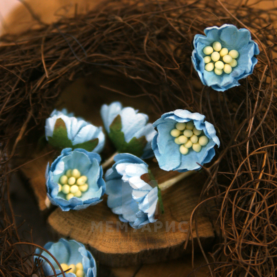 Цветок шиповника, цвет голубой, 1 шт