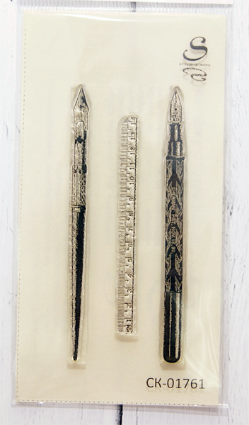 Штамп Stylish Stamps "Винтажные ручка, перо и линейка"