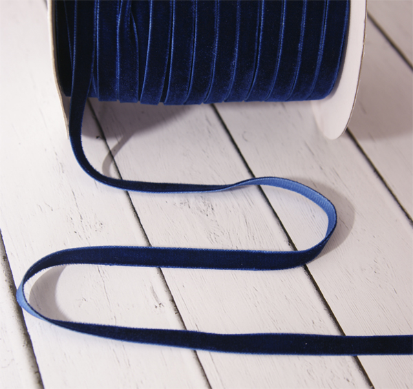 Лента бархатная 6 мм, цвет морской синий