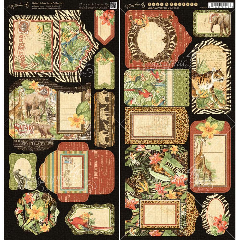 Картонная вырубка Graphic 45 "Safari Adventure",теги и конвертики