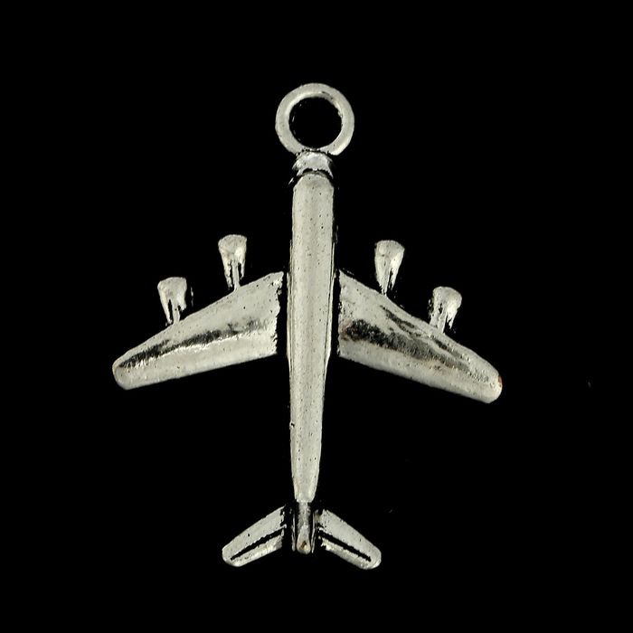 Подвеска металлическая "Самолет". Цвет серебро. (415)