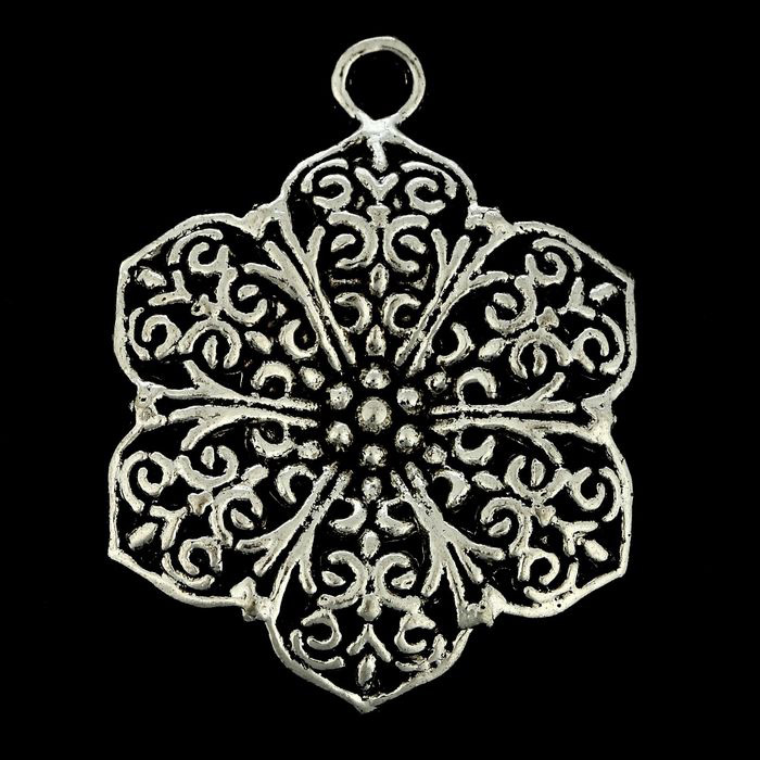 Подвеска металлическая "Королевский цветок". Цвет серебро.