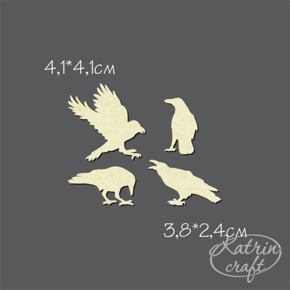 Чипборд "Вороны 4шт маленькие"