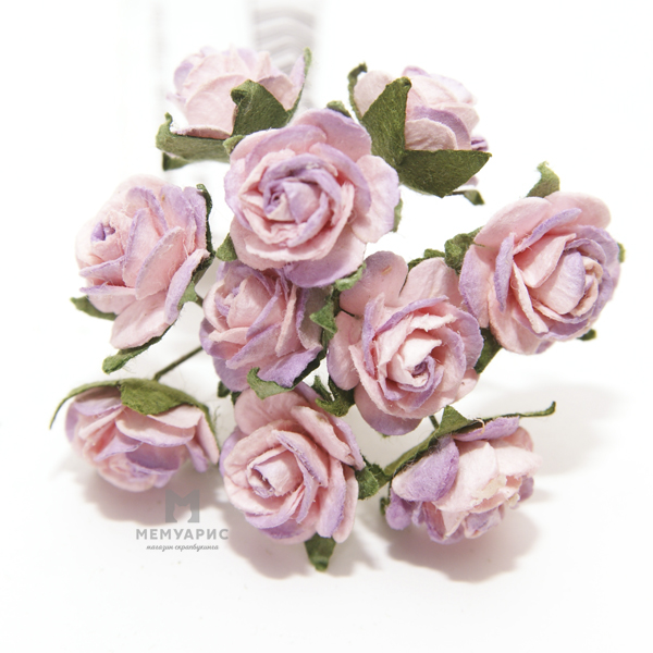 Букет мини-розочек 1,5 см открытых. Цвет розово-персиковый с сиреневым
