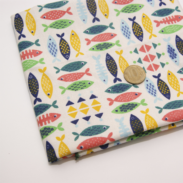 Отрез ткани 50 х 50 см Лён+ хлопок "Рыбы"