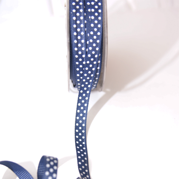 Лента репсовая 10 мм "Горошек", цвет синий