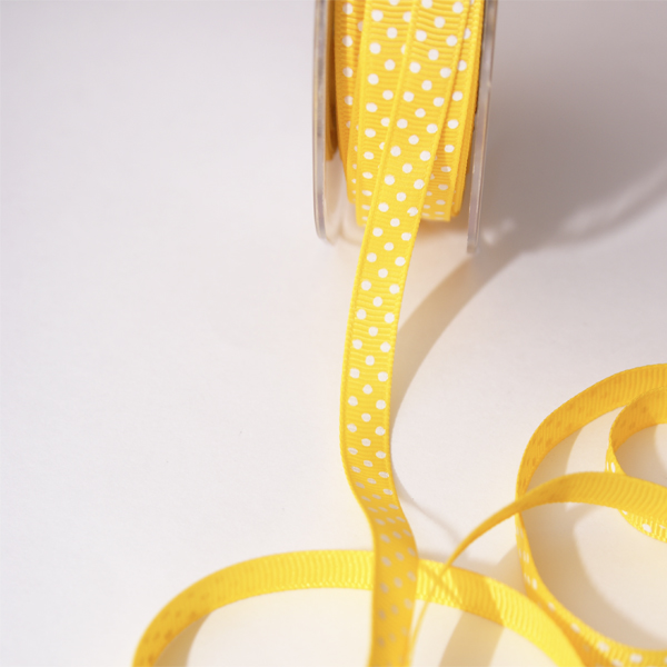 Лента репсовая 10 мм "Горошек", цвет жёлтый