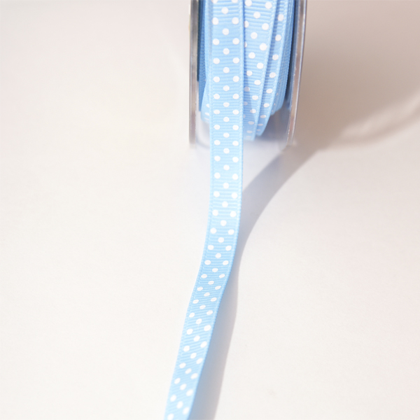 Лента репсовая 10 мм "Горошек", цвет голубой