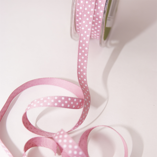 Лента репсовая 10 мм "Горошек", цвет вечерняя роза