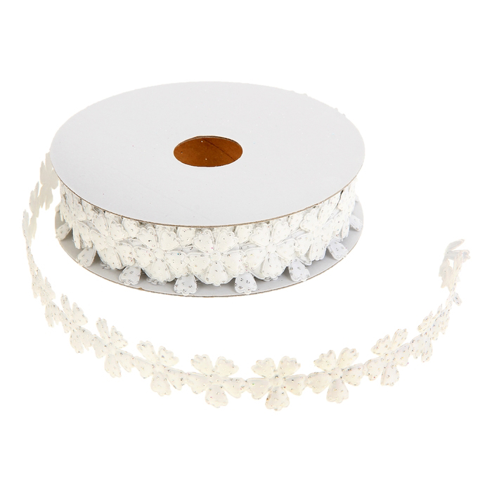 Лента "Цветочки", цвет белый с блёстками