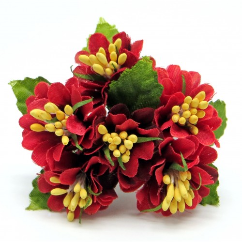 Декоративный букетик Рукоделие "Цветочки красные с жёлтыми тычинками"