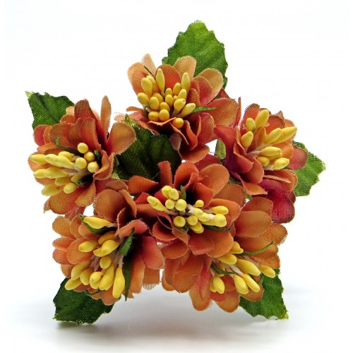 Декоративный букетик Рукоделие "Цветочки оранжевые с жёлтыми тычинками"