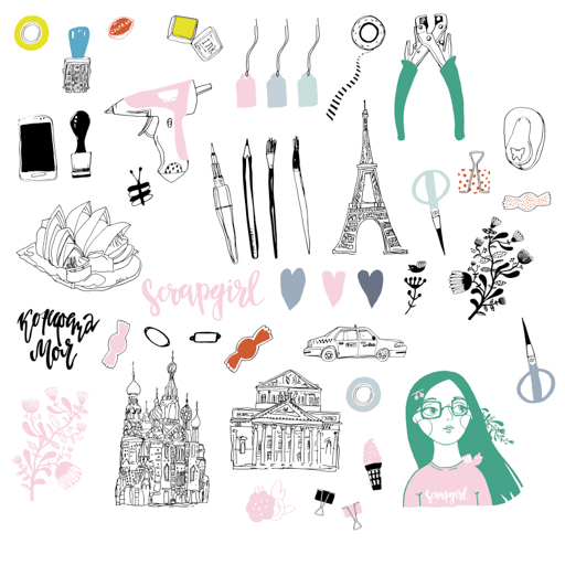 Набор вырубки из картона Polkadot. Коллекция "Scrapgirl "