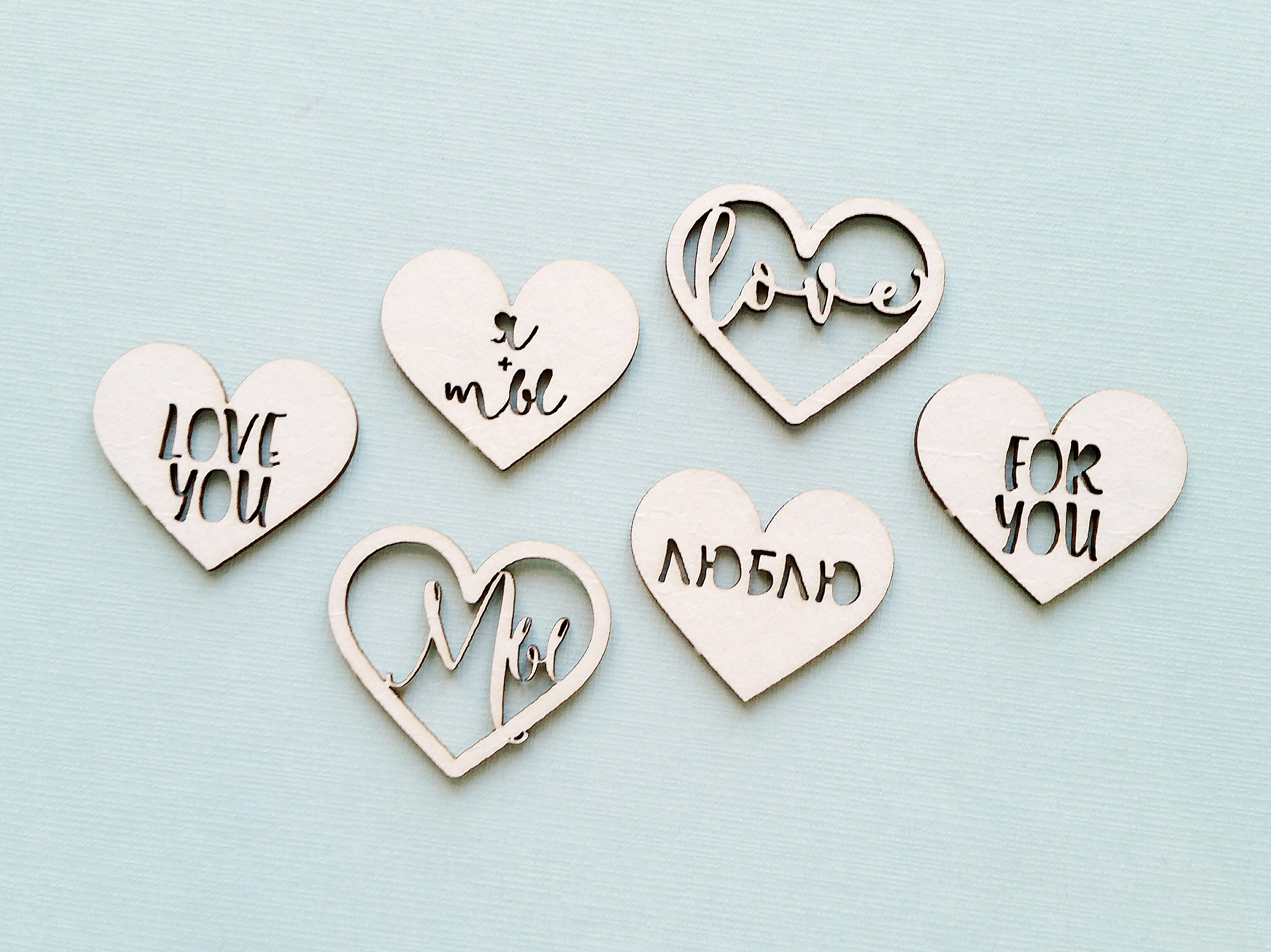 Чипборд WoodCraft "Сердечки со словами "