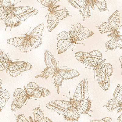 Ткань лоскутная 50 х 55 см "4702", бабочки на кремовом