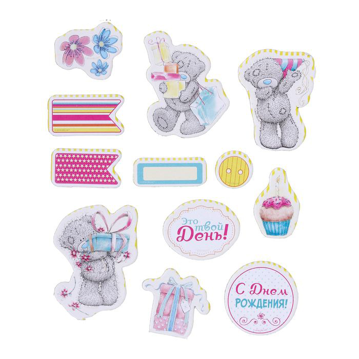 Вырубка из чипборда "Мишки Me toYou. С днём рождения"