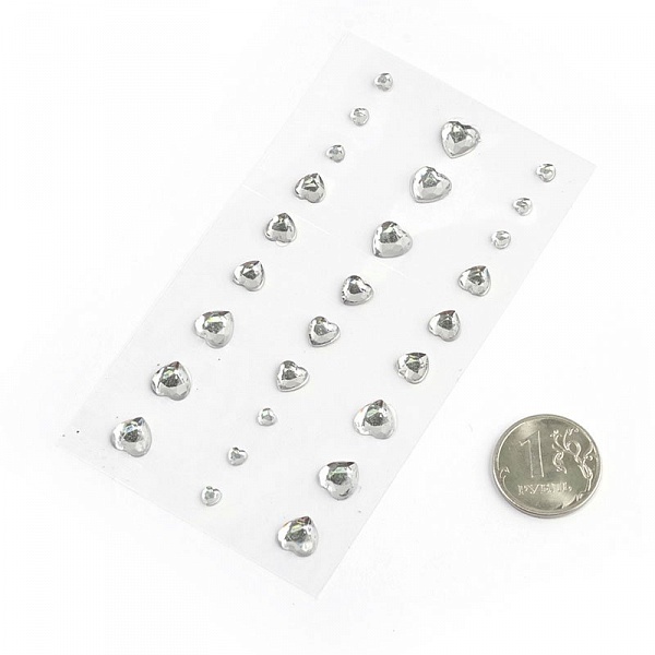 Набор страз "Сердечки", цвет серебряный