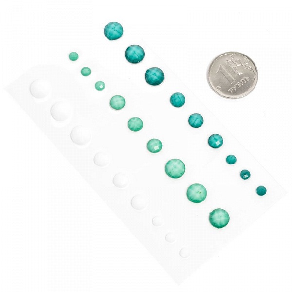 Набор гранёных камушков , бело-бирюзовый