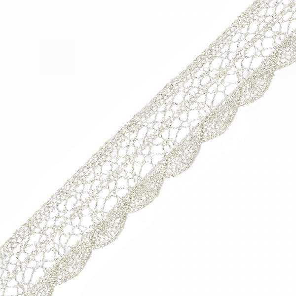 Кружево вязаное 25 мм, цвет серебряный (049110)