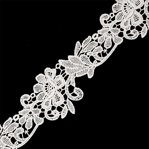Гипюр ажурный 40 мм "Цветочки и завитки" цвет белый (049134)