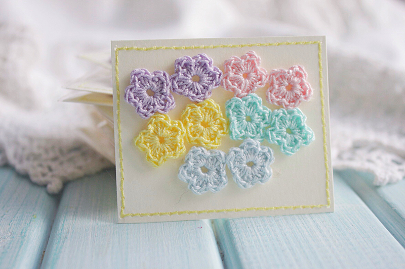 Набор вязаных мини-цветочков ручной работы, пастельный микс