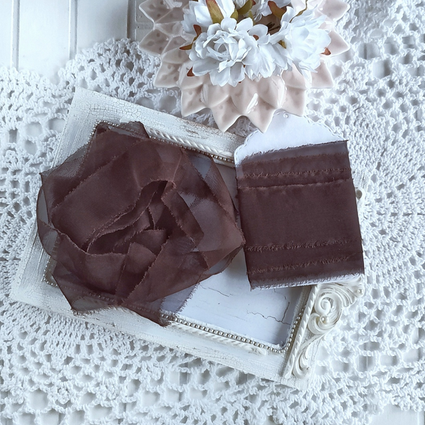 Лента "Искусственный шёлк" Тёмный шоколад СРЕДНЯЯ