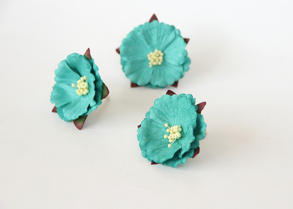 Цветок китайского пиона, цвет тёмно-бирюзовый 1 шт