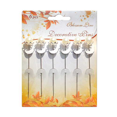 Набор булавок с жемчужинкой, кремовый, 8 мм, 6шт.