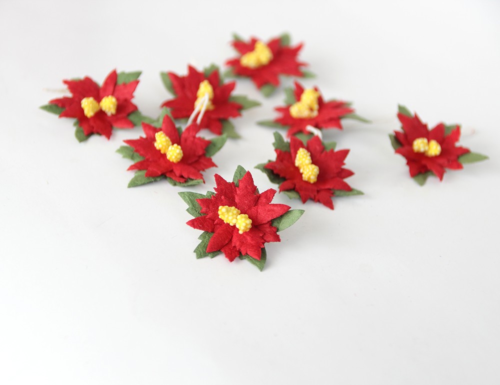 Цветок пуансетии 3 см объёмный, цвет красный