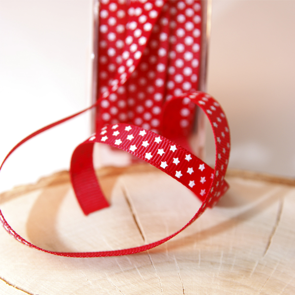 Лента репсовая 10 мм "Звёздочки", цвет красный