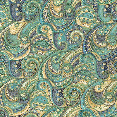 Ткань лоскутная 50 х 55 см "Trieste", пейсли зелёно-синий