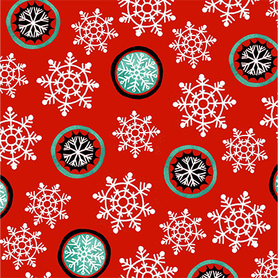 Ткань лоскутная фланелевая 50 х 55 см "4740", снежинки на красном