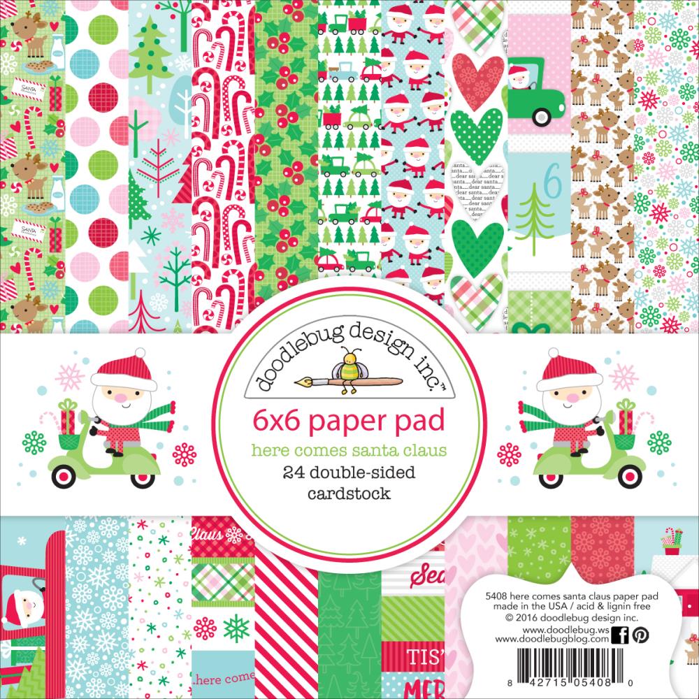 Набор бумаги 15х15 см Doodlebug "Here Comes Santa Claus"