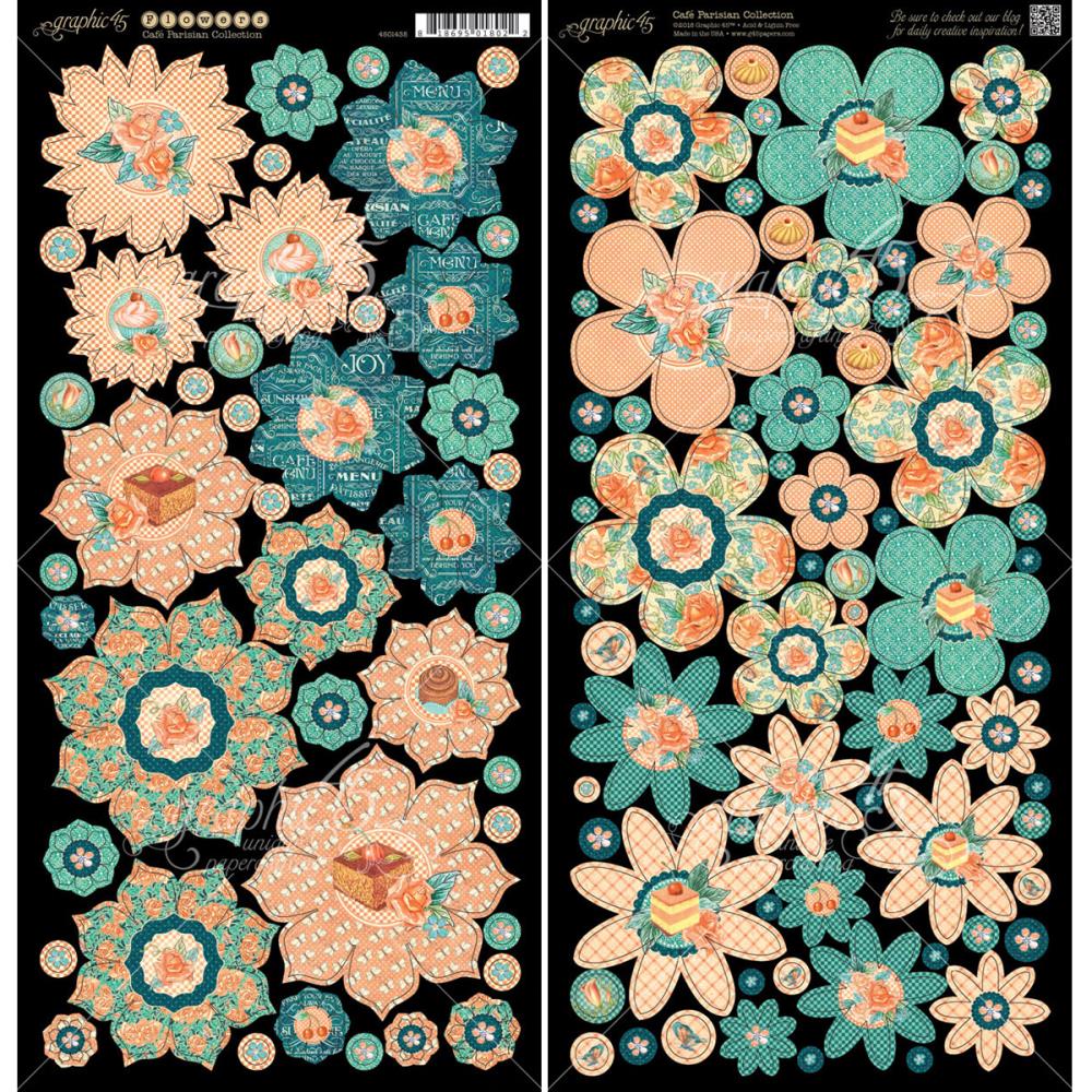 Набор картонных вырубных элементов Graphic 45 "Cafe Parisian", цветочки