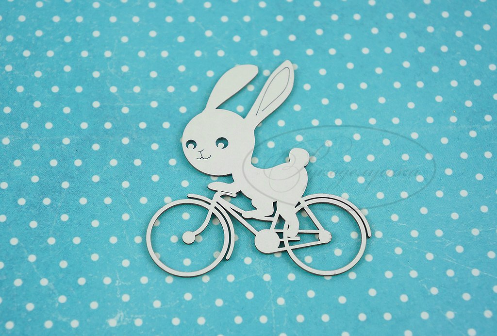 Вырубка из чипборда Рукоделушка "Зайчик на велосипеде"