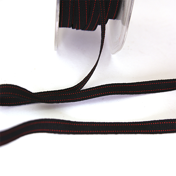 Лента хлопковая 8 мм,цвет чёрный с красными полосками