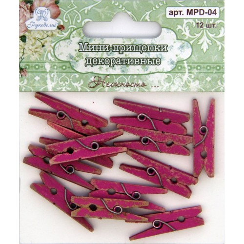 Набор мини-прищепок Рукоделие "Нежность", розовый с потёртостями