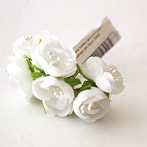 Букетик тканевых цветочков 6 штук с тычинками, цвет белый (239485)